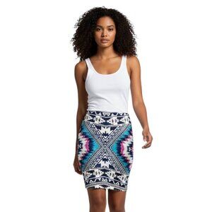 Xhilaration Women's Bandage Pencil Skirt XS Southwestern Aztec Print Stretchy